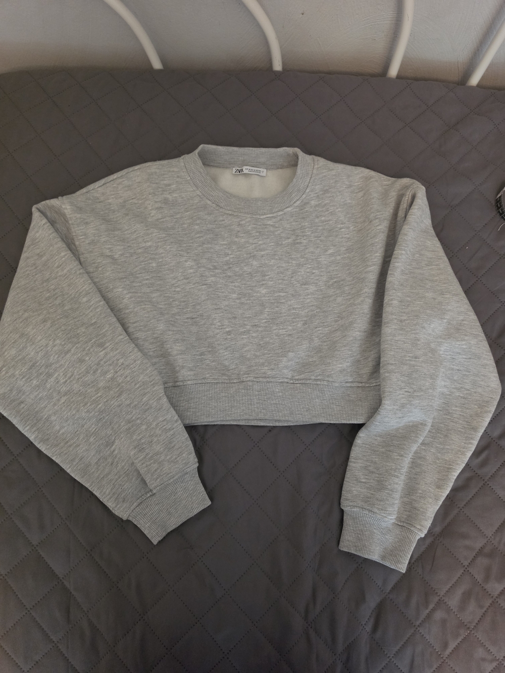 Zara Cropped Crewneck Sweatshirt Gray Medium